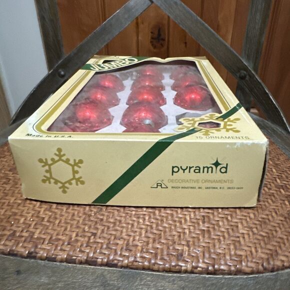 VTG Box of 13 Pyramid Jumbo Glass Christmas Ornaments 2" Round Red - Picture 5 of 15